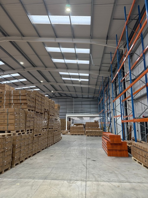 LED highbay lighting installation &mdash; logistics warehouse Chester