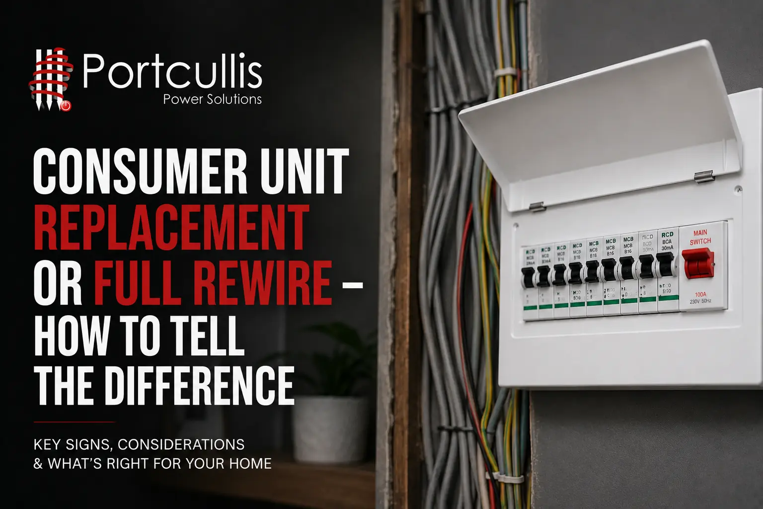 Consumer unit replacement or full rewire - how to tell the difference - Portcullis Power Solutions Cheshire