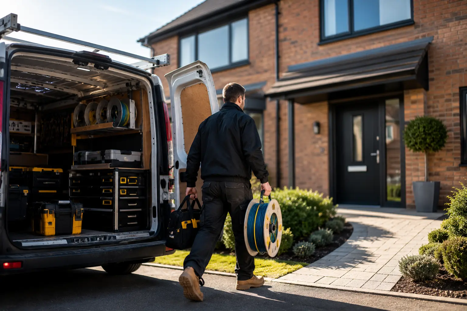 Portcullis Power electrician preparing to start a house rewire at a Cheshire property