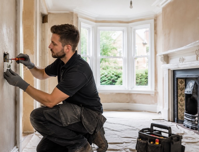 NAPIT-accredited electrician carrying out a house rewire in a Cheshire property