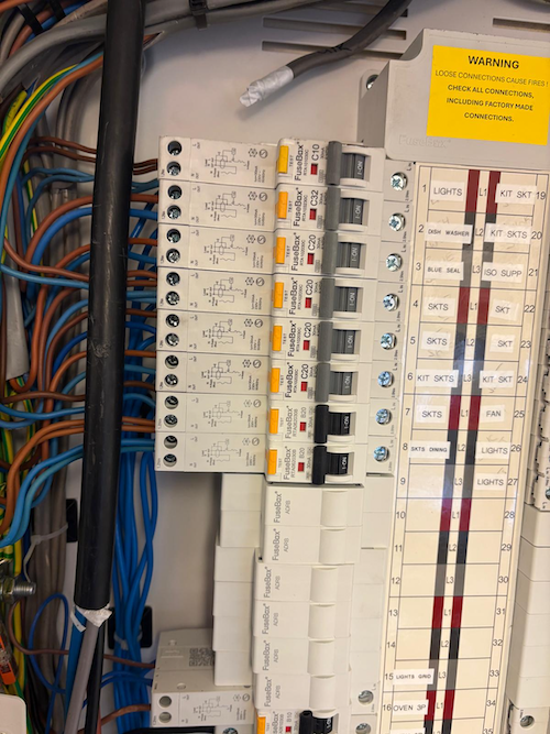 New labelled RCBOs being installed during three phase electrical upgrade at Joules Brewery, Offley Arms Madeley